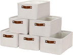 HNZIGE Fabric Storage Baskets for Organizing Small Storage Baskets for Shelf,6 Pack Shelf Baskets for Storage with Leather Ha