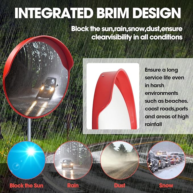 Convex Traftic Mirror - 24" Outdoor Driveway & Security Parabolic Safety Mirrors, Acrylic Blind Spot Mirror for Garage Retail Stores