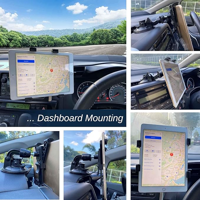 Randconcept 3-in-1 Heavy Duty Dashboard Tablet Holder for Car, Windshield Suction Cup Car Mount & Air Vent Mount for Truck Car for iPad Pro, iPad mini, Galaxy Tab for All iPad 6"- 12.9" Tablets