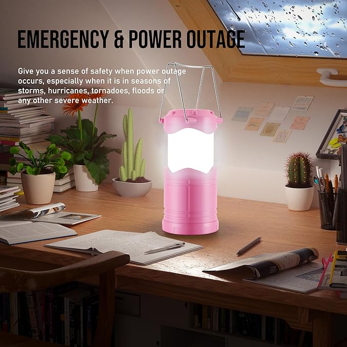 Lichamp LED Camping Lantern, 4 Pack Battery Powered Flashlight for Power Outages, Portable Collapsible Hanging Light Essentia