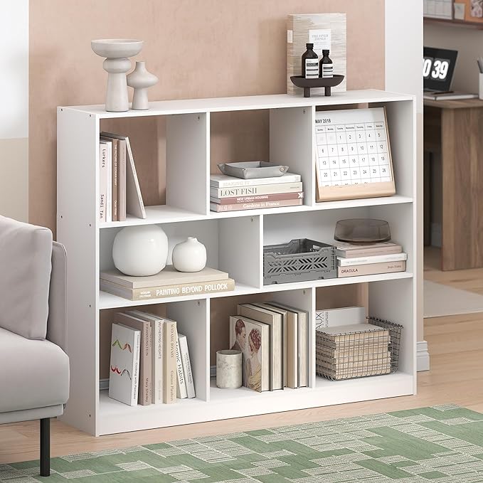Furinno DALY Book Shelf, 8-Cube Bookshelf, Horizontal Cube Storage Organizer Bookcase, 10.9 x 47.2 x 39.4, for Living Room, B