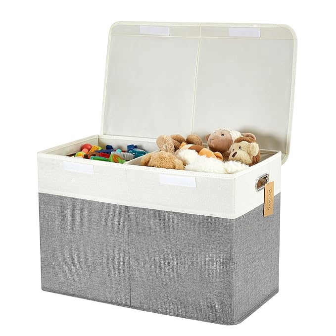 Large Toy Storage Box with Lid, Collapsible Toys Storage Organizer Bins with Dividers and Handles, Storage Chest Bin for Kids