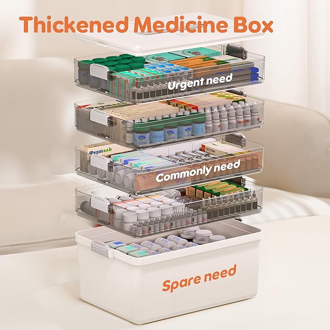 Citylife 5-Tier Medicine Organizer, Portable Medicine Cabinet First Aid Kit with Handle, Multi-Purpose Organizer for Family F