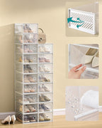 SONGMICS Stackable Shoe Boxes, Foldable Shoe Storage Organizers, Ventilated, for Max. Men's Shoes US Size 9 or Women's Shoes 