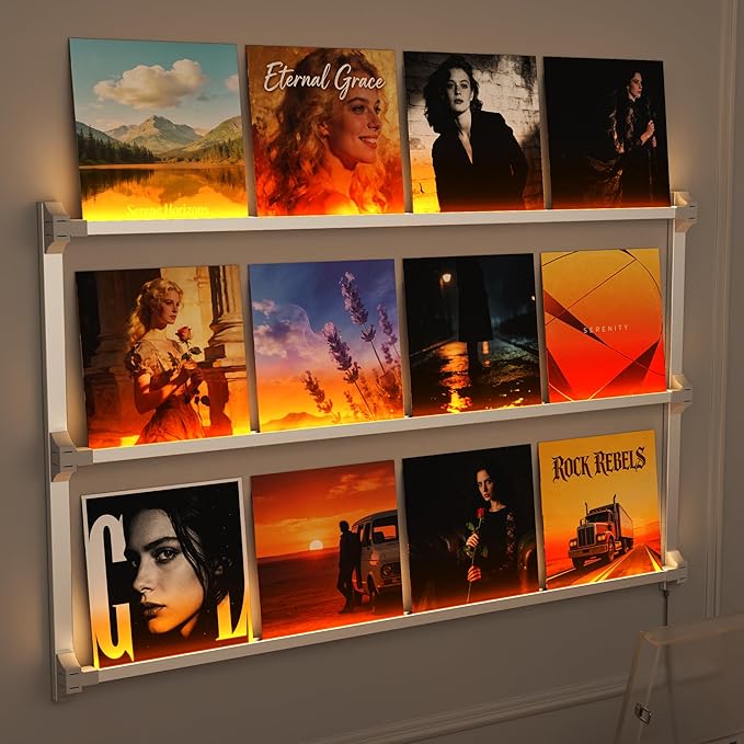 Vinyl Record Shelf Wall Mount with LED Lights, Floating Shelf for Vinyl Record Display, 14-INCH Aluminum Alloy Record Holder 
