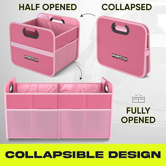 FORTEM Car Trunk Organizer, Collapsible Two Compartment Organizer, Foldable SUV & Truck Storage for Car Accessories for