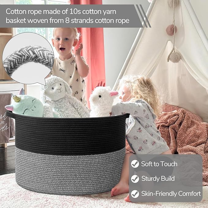 INDRESSME XXXLarge Cotton Rope Basket Woven Baby Laundry Baskets Blanket Baskets Toy Basket with Handle Comforter Cushions St