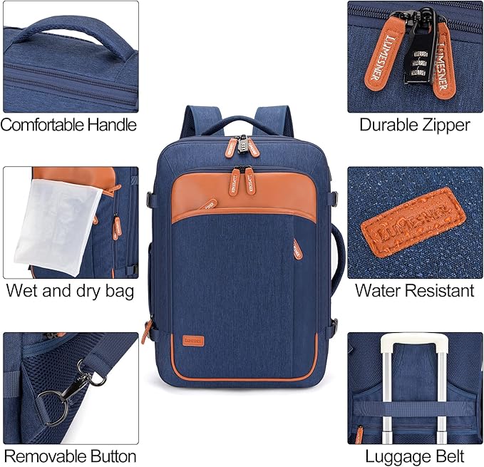 Lumesner Carry on Travel Backpacks, Extra Large 40L Flight Approved Bag for Men & Women,Expandable Suitcase Backpack With 4 P