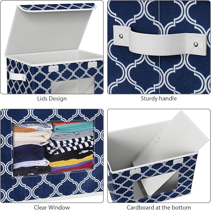Univivi Fabric Foldable Storage Boxes [4-Pack] Large Collapsible Stackable Storage Bins with Lids, Closet Organizers and Stor