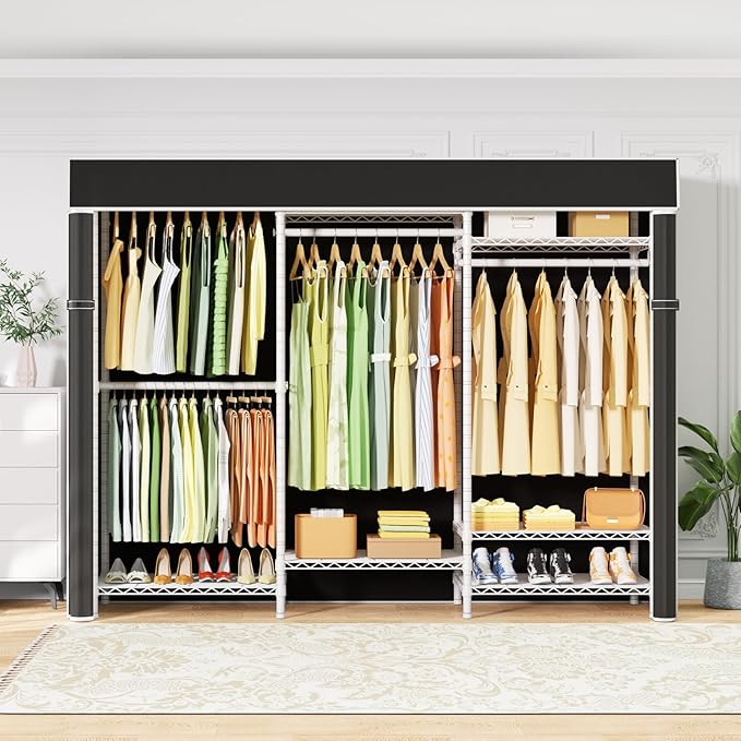 Ulif E13C Heavy Duty Closet Organizer System，Freestanding Clothing Racks for Hanging Clothes，Adjustable Garment Rack 63" W x 