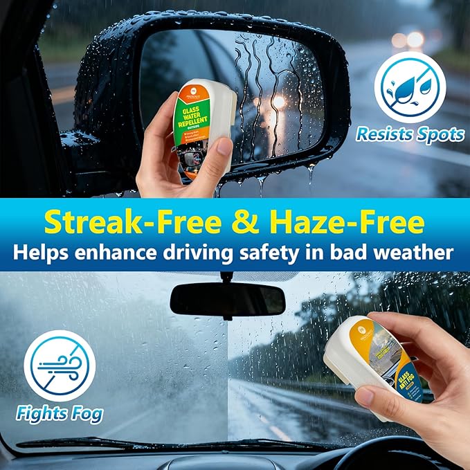 Car Water Repellent & Anti-Fog for Windshield – Advanced Hydrophobic Coating, Clear Vision, Long-Lasting Protection, Easy App