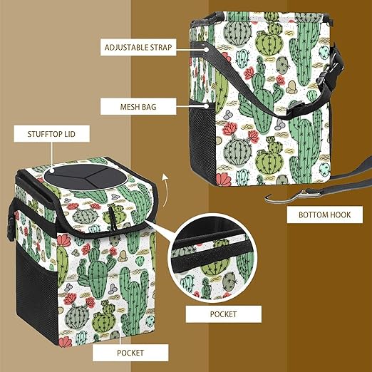 Cactus Car Trash Can with Lid Collapsible Reusable Waterproof Car Garage Bag,Automotive Garbage Can,Car Accessories Interior Car Organizer