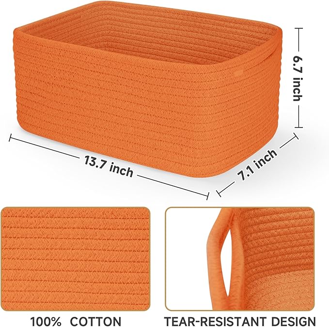 3-Pack Storage Baskets for Organizing | Woven Shelf Toy Basket | Rope Baskets for Gifts Empty | Closet Organizer Bins with Ha