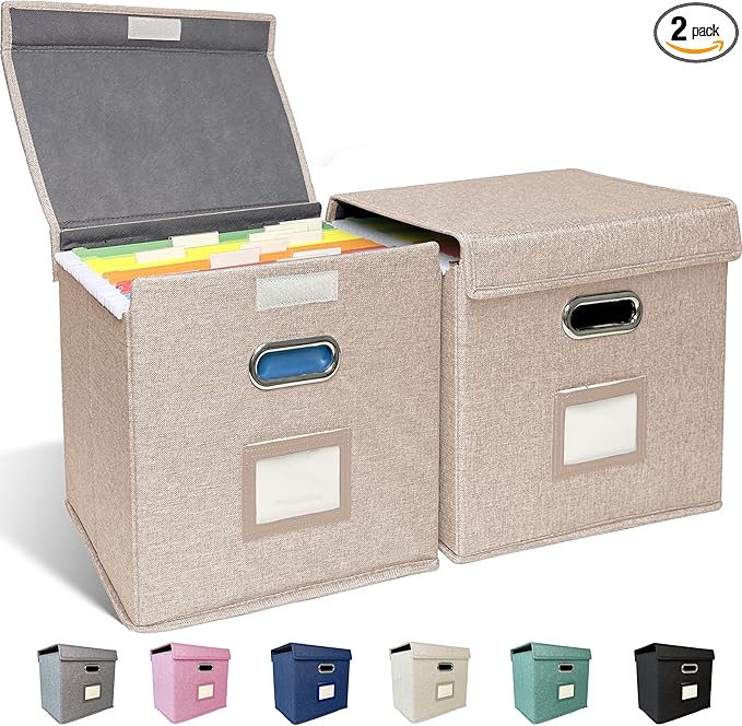 2 Pack Hanging File Folder Box with Lid, Durable Letter Size Filing Storage Box, Sturdy Magazine File Holder with Cardboard S