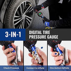 WORKPRO 12PCS Digital Tire Pressure Gauge with Inflator, 250 PSI, Heavy Duty Air Compressor Attachments with Storage Bag, Tire Gauge with Brass Air Chuck and Rubber Hose for Vehicles and Inflatables