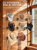 Cinati Cowboy Hat Rack for Wall 8 Pack, Cowboy Hat Holder Wall Mount, Western Rustic Metal Hats Hanger Hooks Organizer for Fe
