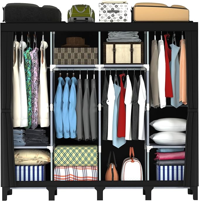 Non-Woven Wardrobe, No Tools Required, Large Capacity, Easy Assembly, Movable, Storage Rack, Waterproof, Dustproof, Stain Res