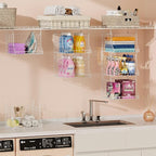 3-Tier Foldable Laundry Basket Organizer with Rotating Hooks - Space-Saving Over Washer and Dryer Shelf for Laundry Room Orga