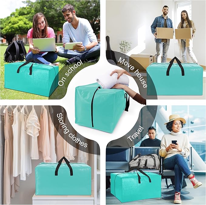 VELVETSURE 6 Pack Heavy Duty Large Moving Bags W/Backpack Straps - Strong Handles & Zippers, Storage Totes For Space Saving, 