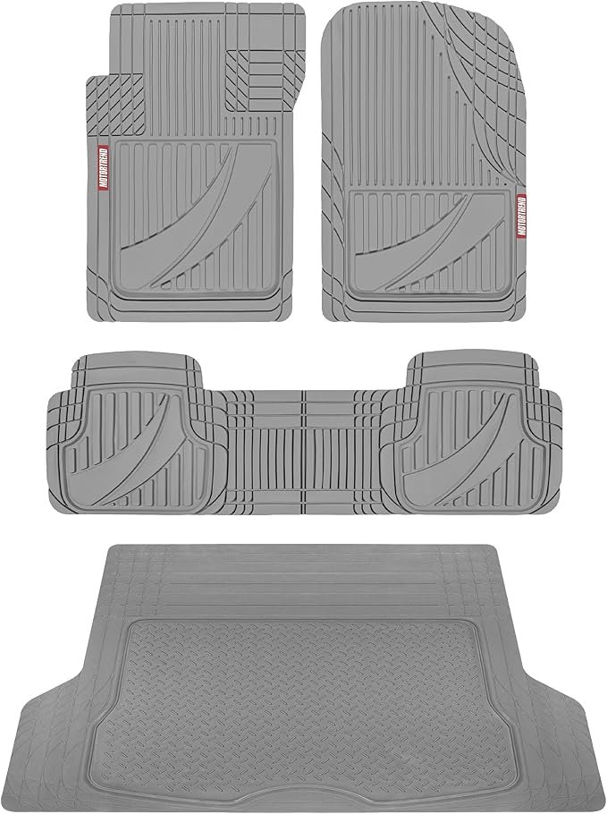 Motor Trend FlexTough™ Heavy Duty Rubber Gray Car Floor Mats All Weather & Jumbo SUV Cargo Liner Full Set - Universal Trim to Fit Automotive Floor Mats & Trunk Mats for Cars Interior Accessories