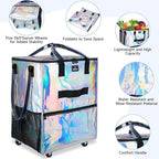 Large Reusable Grocery Bag On Wheels, 130L Foldable Shopping Trolley with 5 Enhanced Stability Wheels, Water Resistant, Multiple Pockets & Heavy Duty Handle, for Groceries, Outdoor, Gradient Silver
