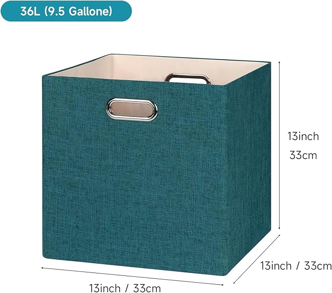 Posprica Collapsible Storage Bins,13×13 Foldable Storage Cube Boxes Fabric Drawer Fabric Storage Bins Vinyl Record Cubby Cube
