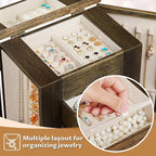 Emfogo Jewelry Box for Women, 5 Layer Large Wood Jewelry Boxes & Organizers for Necklaces Earrings Rings Bracelets, Rustic Je