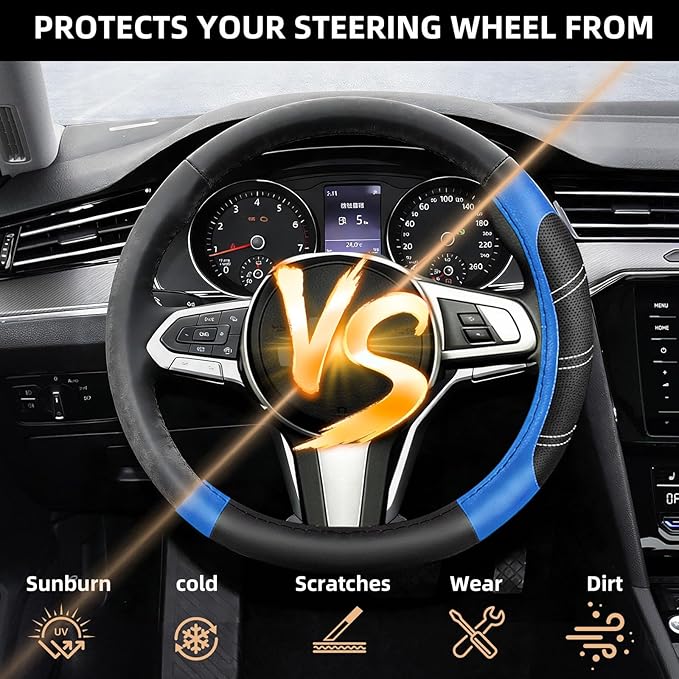 NBTEPEM Customized Auto Car Steering Wheel Cover for Honda Accord, Civic, CR-V, HR-V, Pilot, Microfiber Leather Sport Steerin