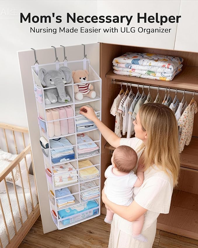 ULG Over the Door Organizer, 6-Tier Hanging Storage with Clear Windows, 19 Pockets for Closet,Bathroom & Nursery Door Organiz
