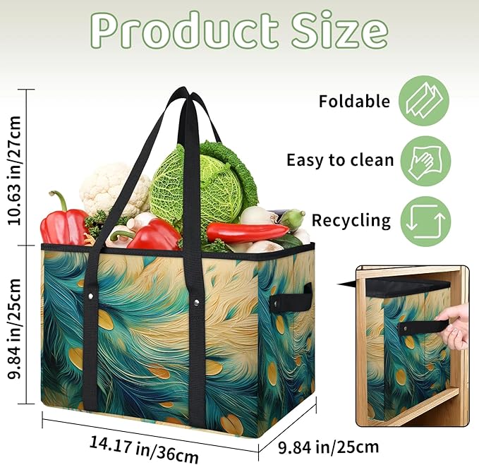 Reusable Grocery Bags Heavy Duty Shopping Bags Foldable Large Tote Bags with Long Handles & Hard Bottom