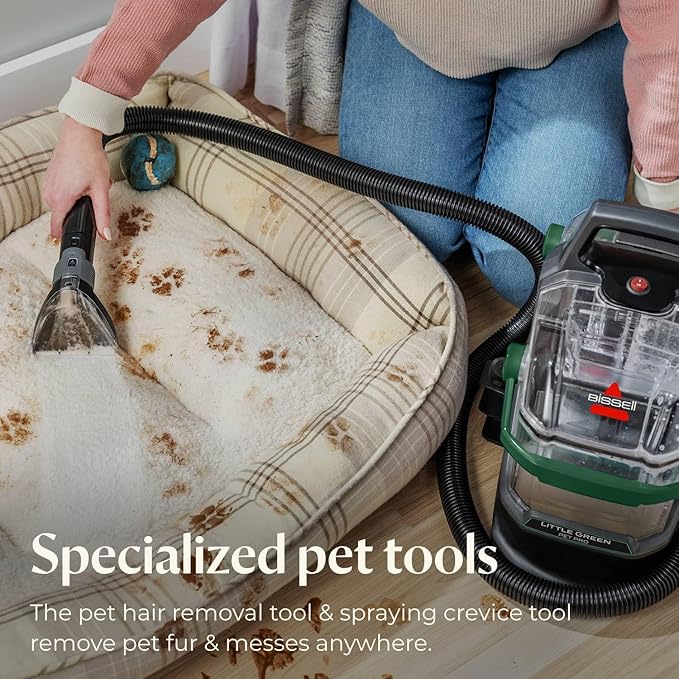 BISSELL Little Green Pet Pro Portable Carpet and Upholstery Deep Cleaner, Car/Auto Detailer with Self-Cleaning Tough Stain, P