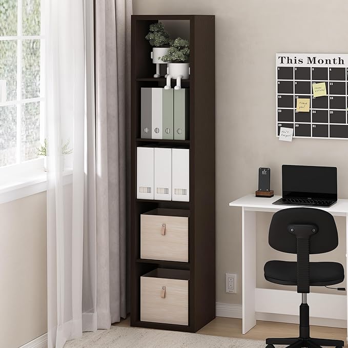 Furinno Cubicle Book Shelf, 5-Cube Bookshelf, Extra Thick Horizontally & Vertically Reversible Bookcase with Open Back, 14.6"
