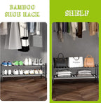 BMOSU 2-Tier Bamboo Extended Shoe Rack Premium Stackable Shoe Shelf Storage Organizer for Hallway Closet Living Room Entryway