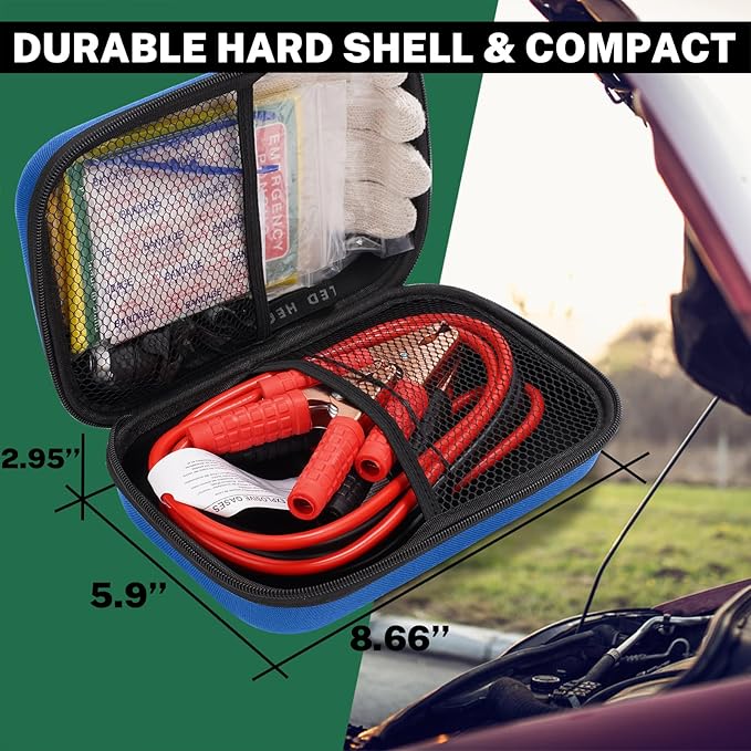 Car Roadside Emergency Kit with Battery Jumper Cables,Car Accessories for Men or Women,Automotive Safety Kit for Car,Vehicle,