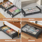 Under Bed Storage Containers with Clear Lid, Large Under Bed Storage with Wheels,6.22"H Under Bed Containers Rolling Under Be