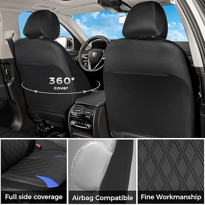 FLORICH Front Car Seat Covers, Leather Seat Covers for Cars, Waterproof Car Seat Protector Breathable, Front Seat Covers for 