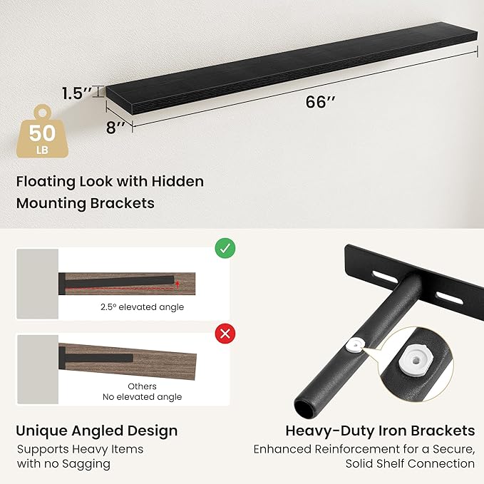 Fun Memories Floating Shelves for Wall, Rustic Wood Wall Mounted Shelves for Bathroom, Bedroom, Living Room & Kitchen, Storag