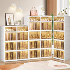 CIMLORD 4-Tier Foldable Shoe Rack Organizer for Closet 16Pairs Plastic Collapsible Shoes Storage Box Clear Shoe Boxes Stackab