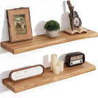 Floating Shelves for Wall Decor, Rustic Solid Elm Wood Live Edge Floating Shelves Wall Mounted, Wall Shelves with Invisible B