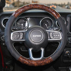 KAFEEK Wood Grain Steering Wheel Cover, Universal 15 Inch, Car Steering Wheel Protector Men Women, Comfort Finger Grips, Brea