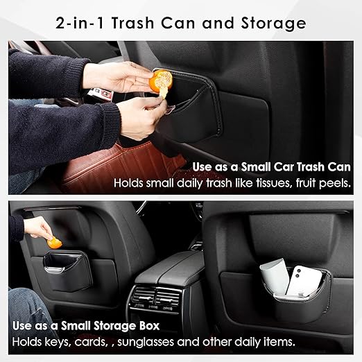 PIFOOG Small Car Trash Can for Side Door Back Seat Leather Leakproof Removable Liner Clip On Automotive Garbage Bin Compact Auto Trashcan Multipurpose Storage Organizer Container 0.22 Gal