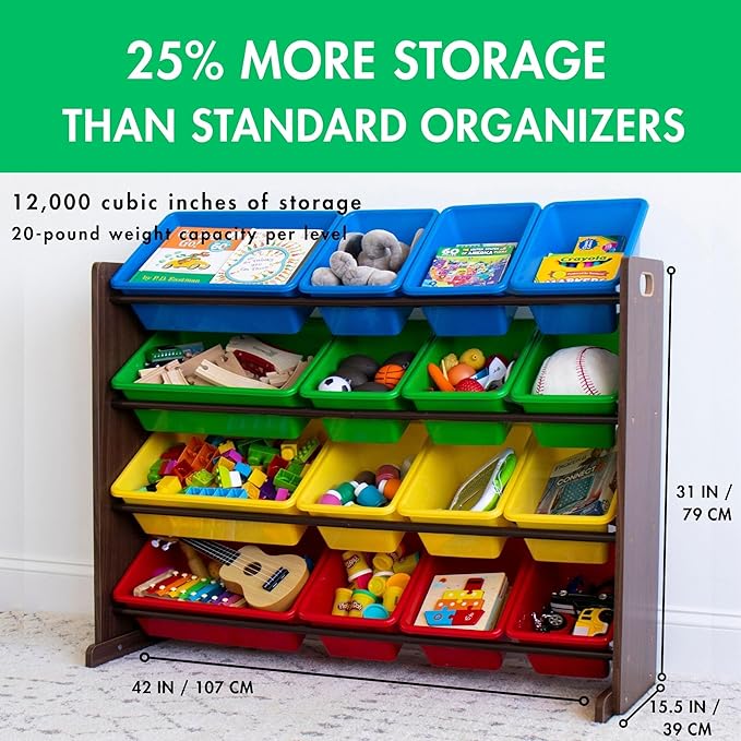 Humble Crew Supersized Toy Storage Organizer with 16 Removable Bins, Walnut/Primary – Large Toy Storage for Toddlers Ideal fo
