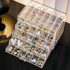 SPAKOWN Earring Organizer, Acrylic Jewelry Holder Organizer with 5 Drawers Stackable Earring Storage Case Jewelry Boxes for W
