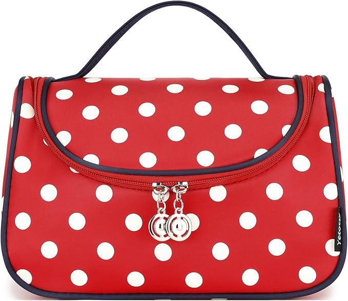 Yeiotsy Travel Cosmetic Bag for Women – Polka Dot Makeup Bag Organizer & Hanging Toiletry Bag
