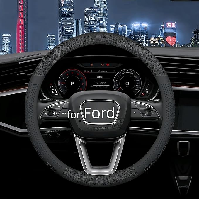 Yangday Leather Steering Wheel Cover for Ford F150 F250 F350, 15.5-16 inches Car Steering Wheel Cover with Non-Slip Breathabl