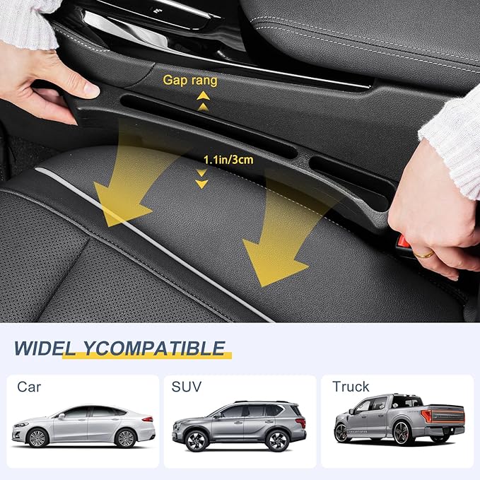 Car seat Gap Filler 2-Piece Multi-Functional Storage Belt with PU Material, seat Side Gap Filler to Prevent Items from Fallin