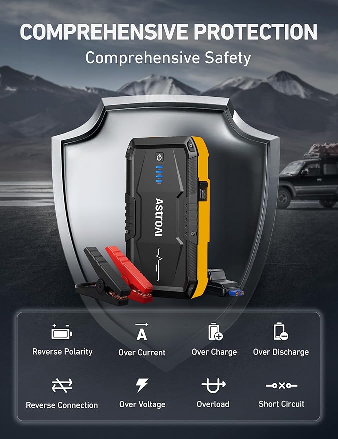 AstroAI S8 Car Battery Jump Starter, Car Jumper Starter Battery Pack for Up to 6.0L Gas & 3.0L Diesel Engines, 12V Portable