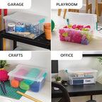 IRIS USA 12 Qt. Craft Storage Bins with Lids, 4-Pack, |Made in USA|, Clip Box, Medium Plastic Sensory Bin Tote Organizer Cont