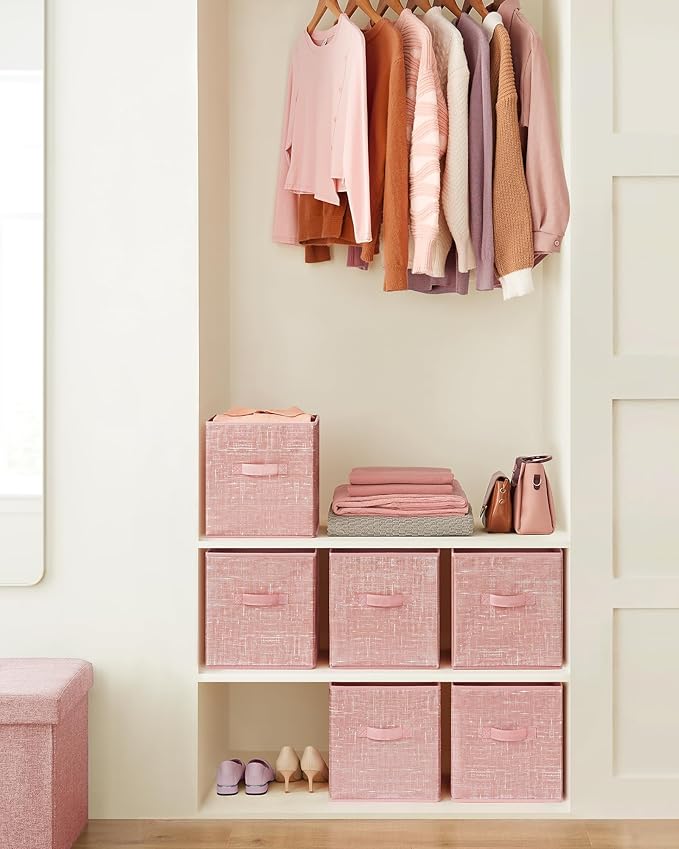 SONGMICS Storage Cubes, 11-Inch Non-Woven Fabric Bins with Double Handles, Set of 6, Closet Organizers for Shelves, Foldable,