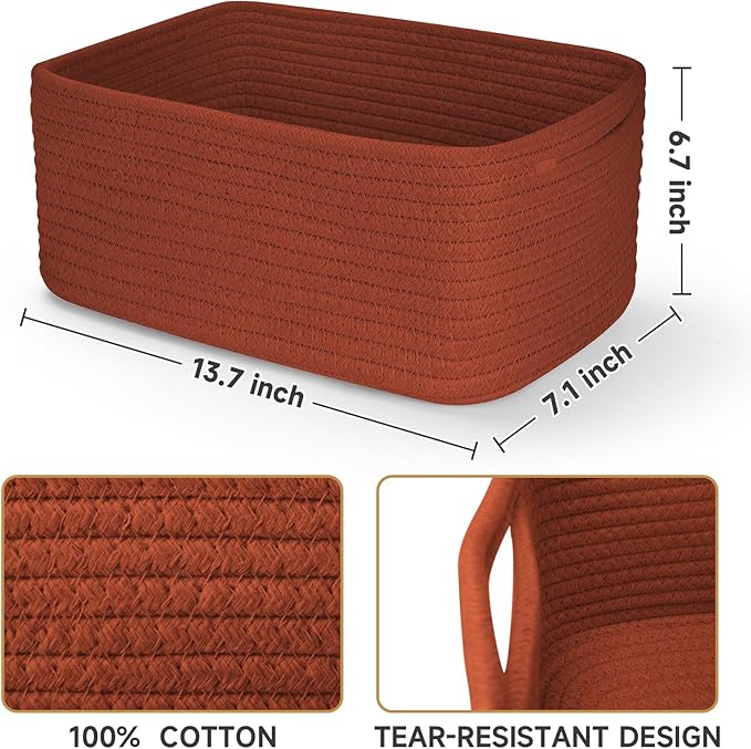 3-Pack Storage Baskets for Organizing | Woven Shelf Toy Basket | Rope Baskets for Gifts Empty | Closet Organizer Bins with Ha